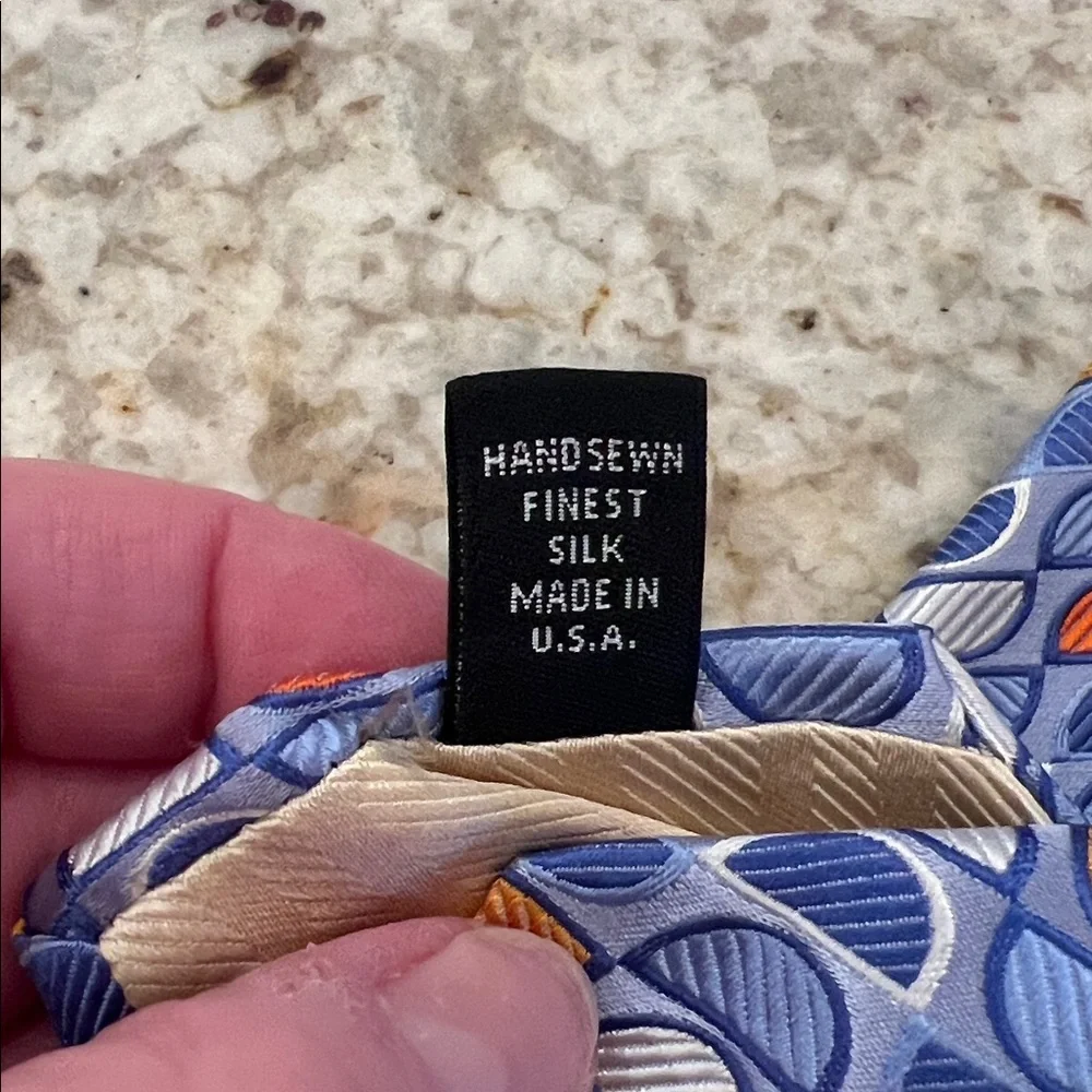Robert Talbott Estate for Harrods Blue and Orange Geometric Silk Tie